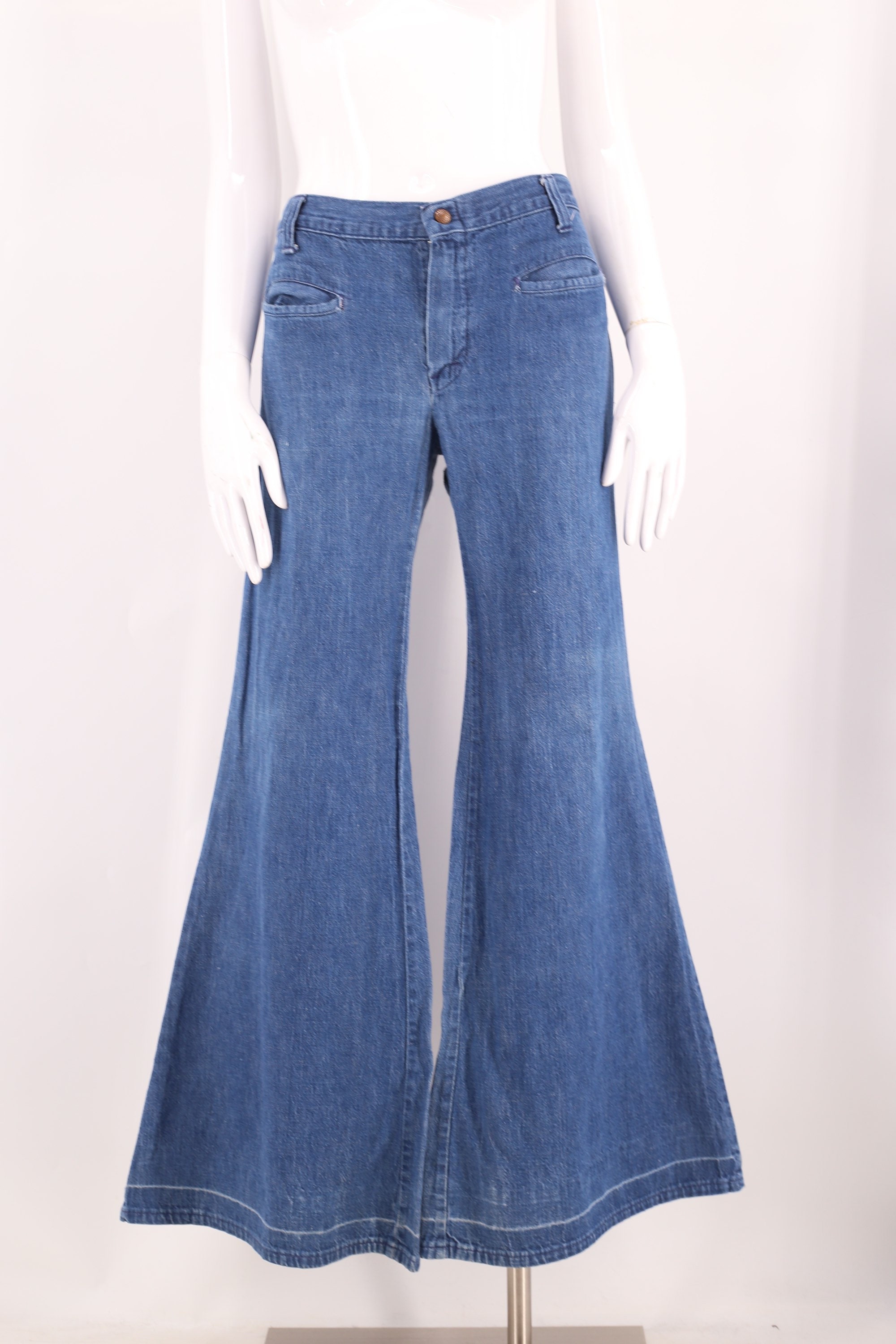 60s low rise hip huggers denim bell bottoms jeans 32 / vintage 1960s ...