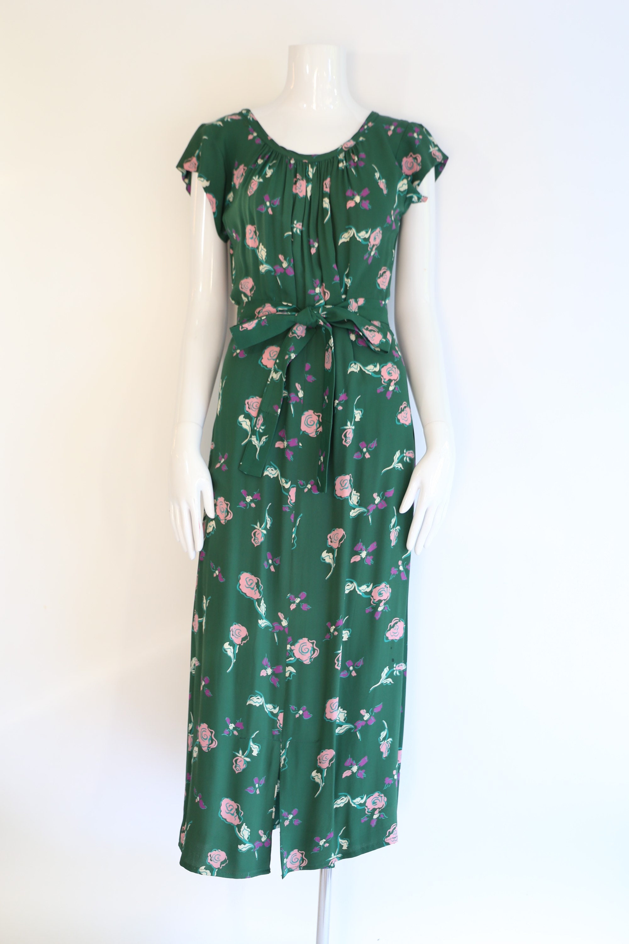 40s novelty print rayon day dress : vintage 1940s pink and green floral ...