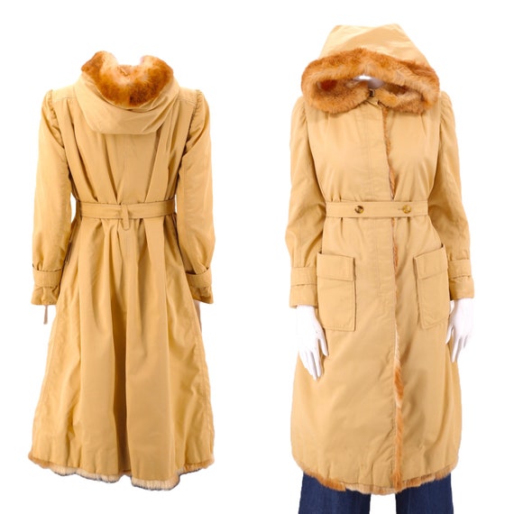 70s COURREGES khaki fur trim trench coat  / vinta… - image 1