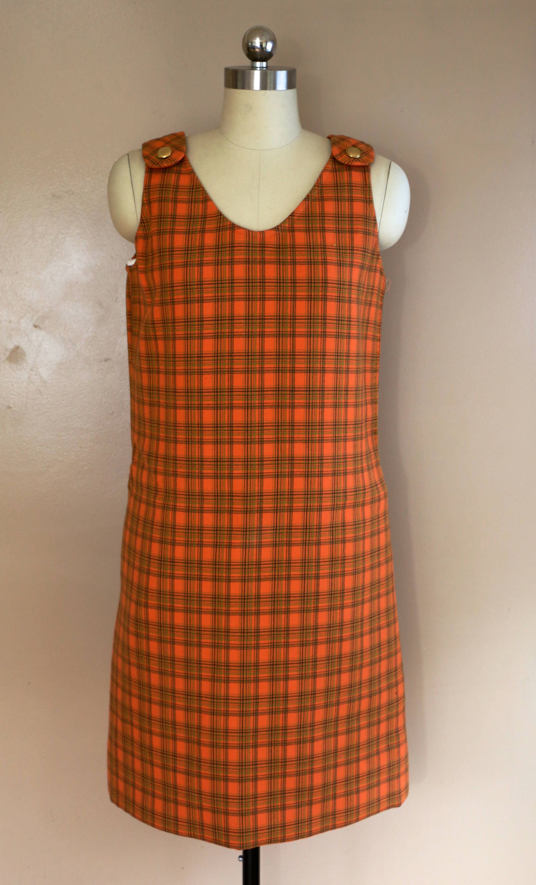 60s GEOFFREY BEENE 1965 tangerine plaid mod wool jumper dress and ...