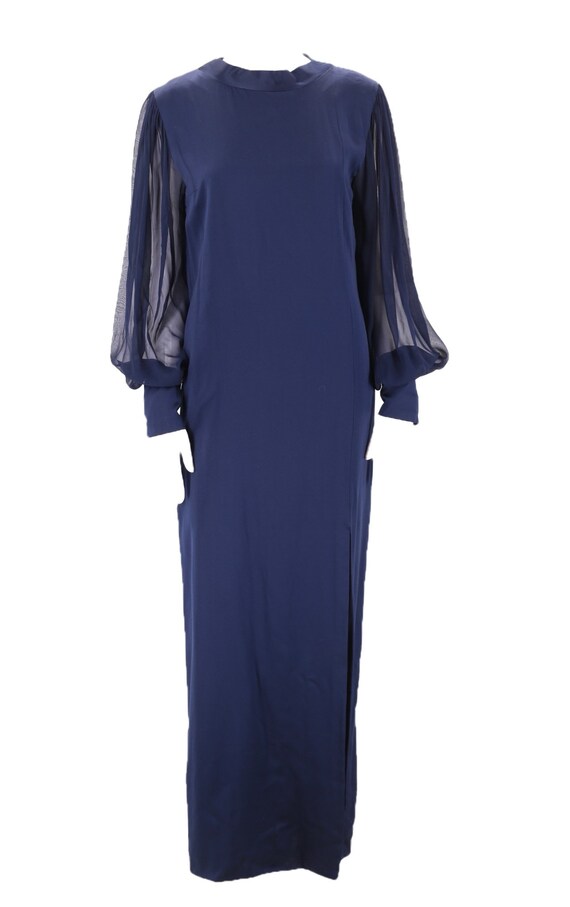 70s PAULINE TRIGERE navy silk column gown 8 / vin… - image 2