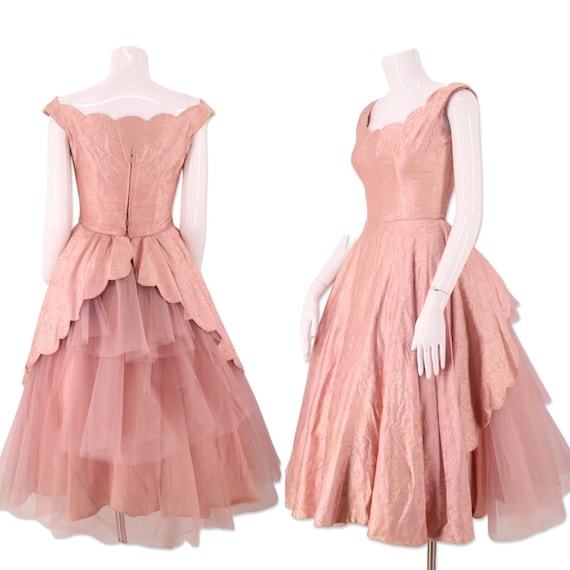 50s pink tulle party dress dress 25" , vintage 19… - image 1