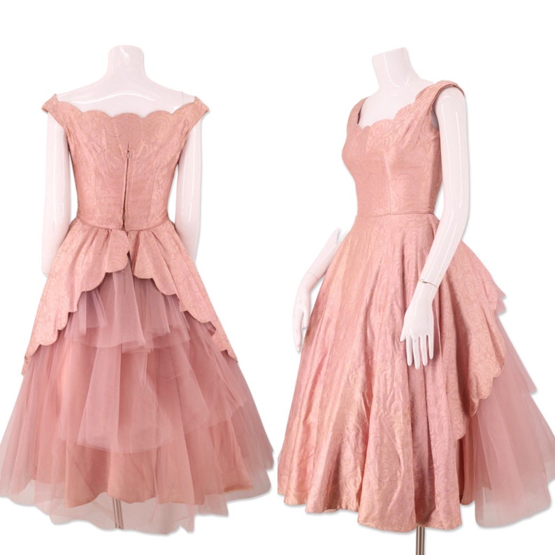 50s pink tulle party dress dress 25 , vintage 1950s Lillie Rubin cupcake prom dress, mid century frothy full skirt gown sz small image 1
