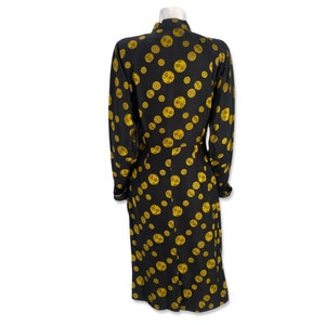 40s silk rayon day dress, vintage 1940s medallion print tailored dress, 50s wiggle dress, black yellow dress 25 W image 5