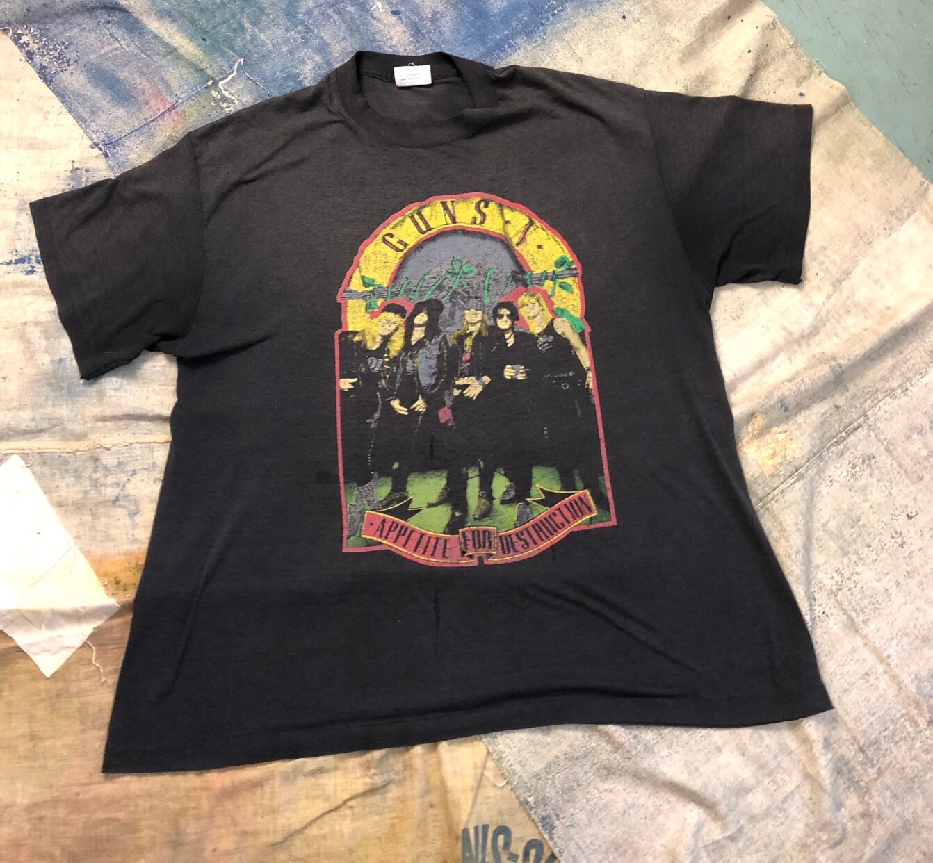 80s GUNS N ROSES vintage t shirt / 1989 black paper thin soft Appetite ...