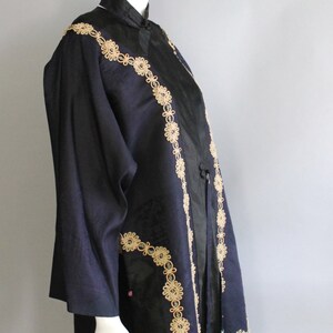 20s CHINESE silk formal printed and embroidered ceremonial ROBE kimono jacket navy silk 1920s 30s vintage image 6