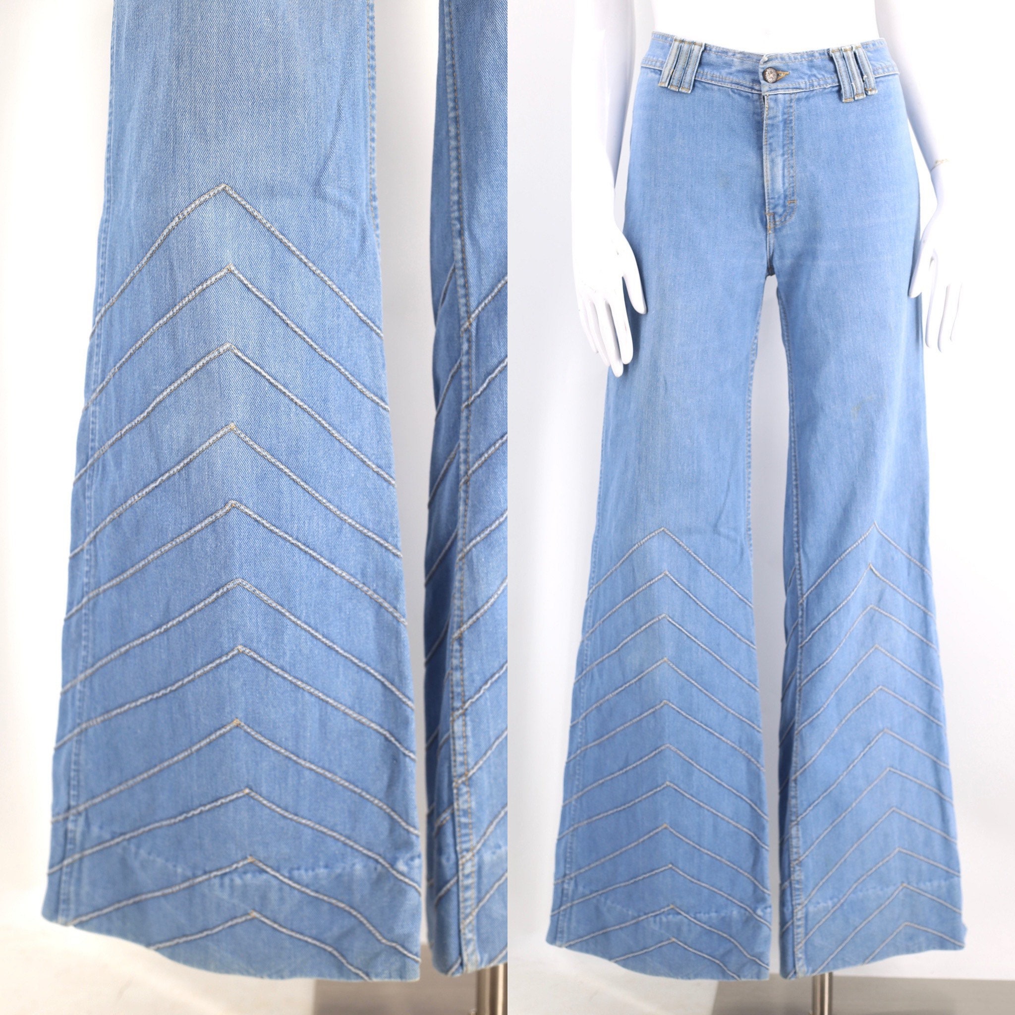 70s BRITTANIA chevron high waist bell bottom jeans 34 / vintage 1970s ...