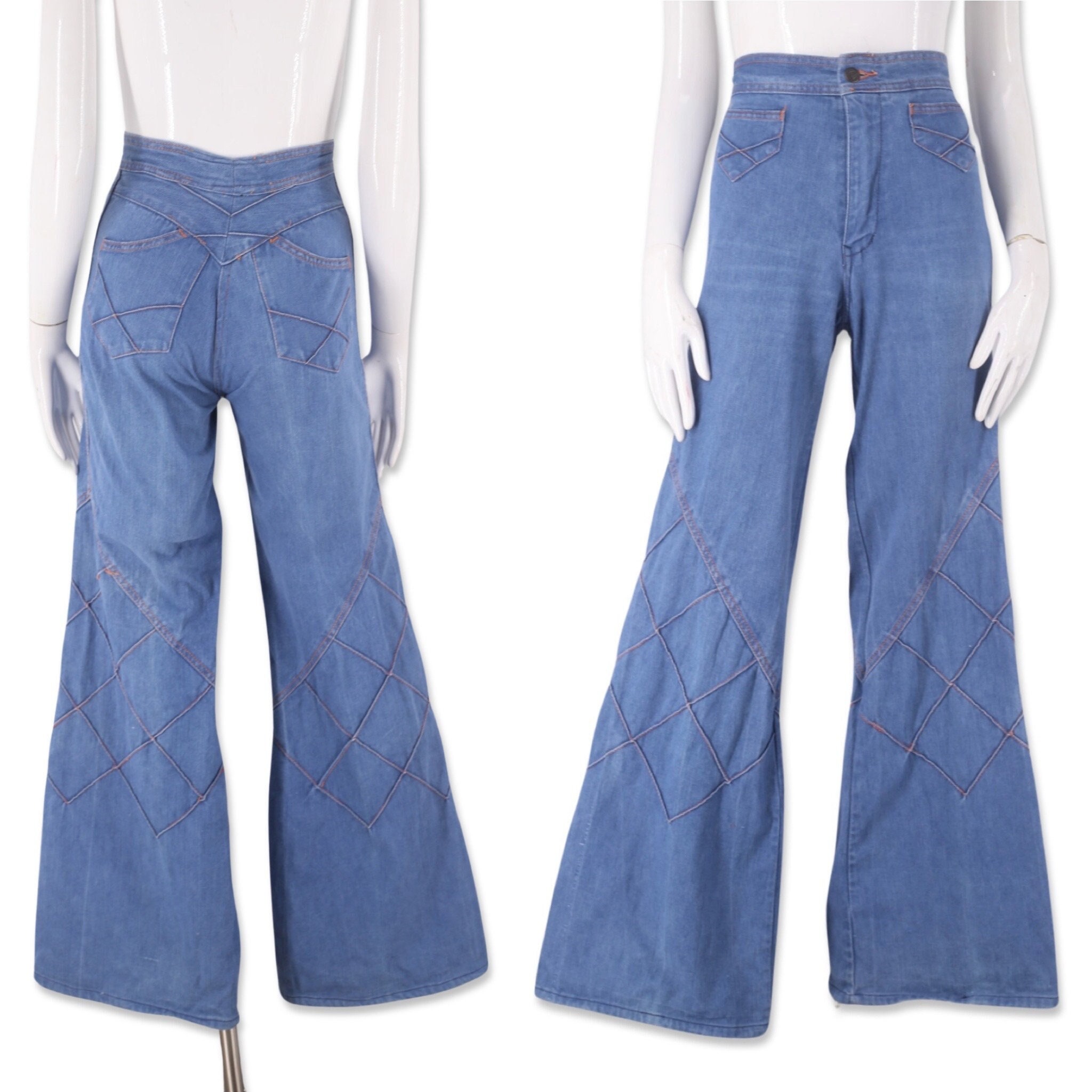 70s vintage high-rise bell bottoms, authentic dead-stock. Size FR 38 ( –  Radical Silk