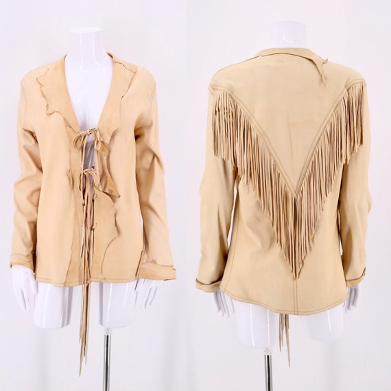 70s buckskin leather fringe jacket M / 70s custom
