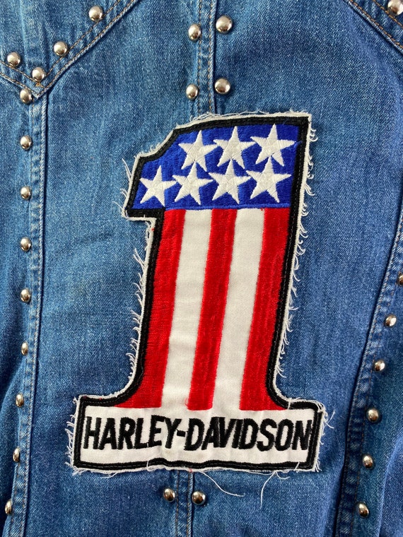 70s LEVIS Studded Denim Harley Jacket Shirt M, Vintage 1970s