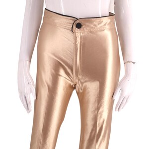 70s gold disco pants S/M, vintage 1970s original spandex Great Escape Fredericks pants, shiny champagne skin tight leggings size 4-6 1980s image 3