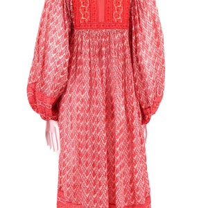 70s JUDITH ANN peasant dress S, vintage 1970s Rita Kumar red tissue cotton dress, India print festival caftan XS 4 image 4