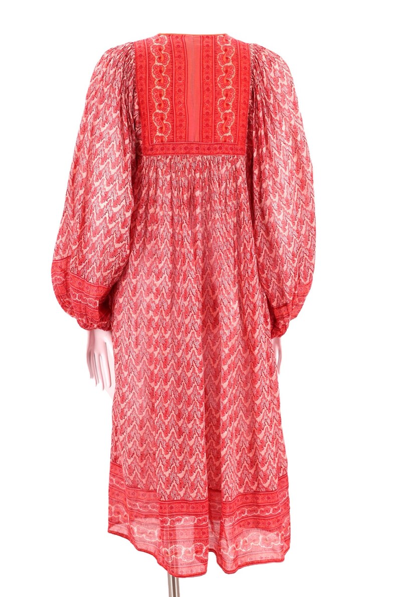 70s JUDITH ANN peasant dress S, vintage 1970s Rita Kumar red tissue cotton dress, India print festival caftan XS 4 image 4