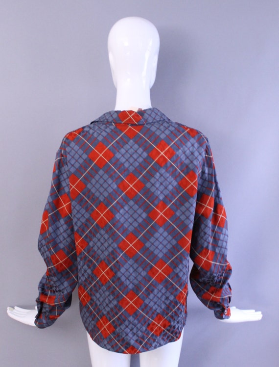 80s GEOFFREY BEENE argyle plaid Silk Printed Blou… - image 4