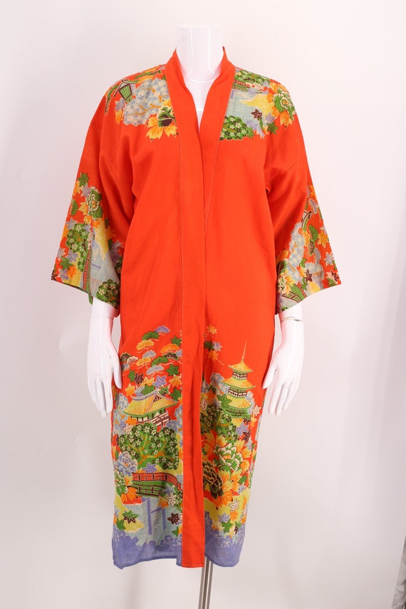30s JAPAN kimono wool challis print robe / vintag… - image 8