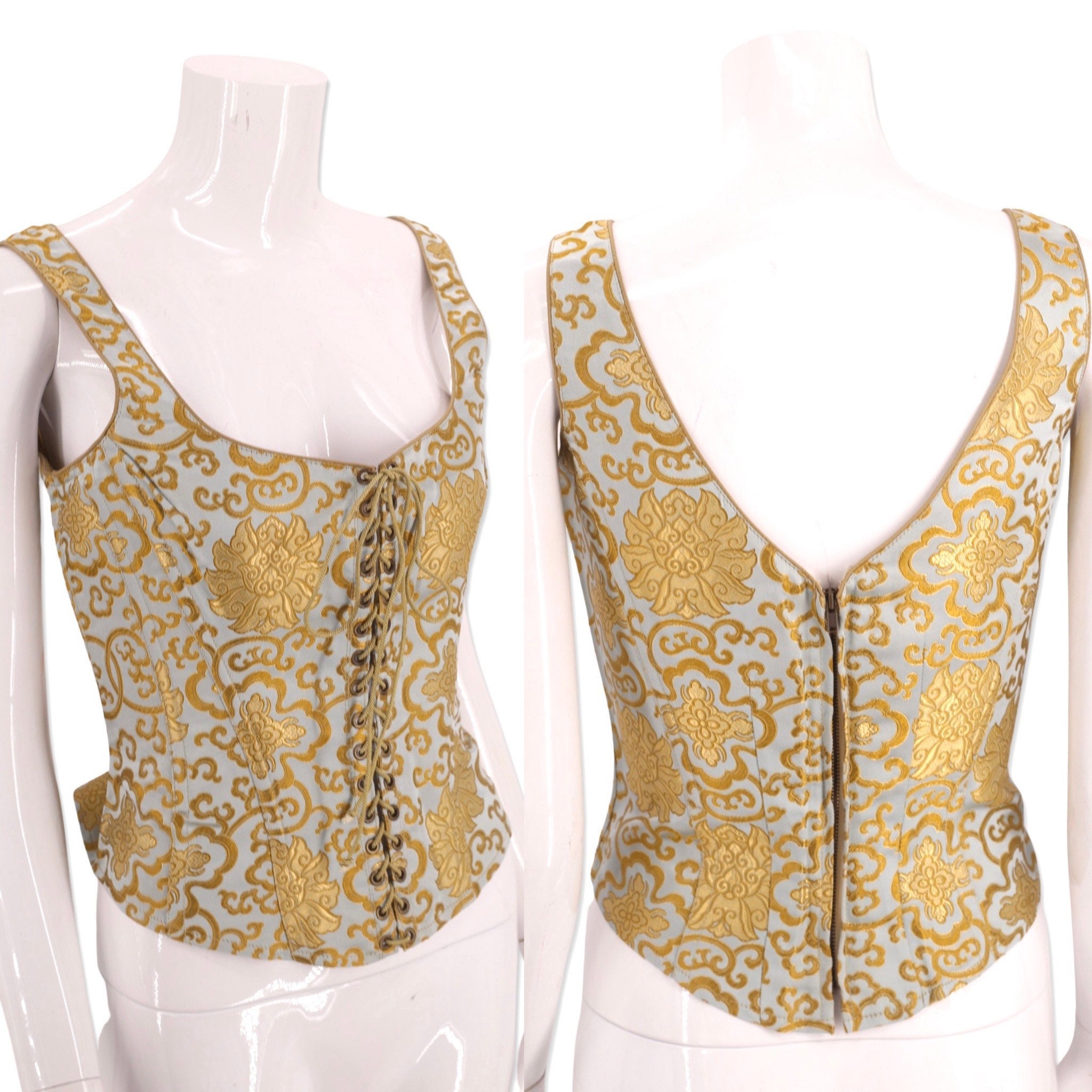 90s lace up brocade boned corset top 4 / vintage 1990s designer GiGi ...