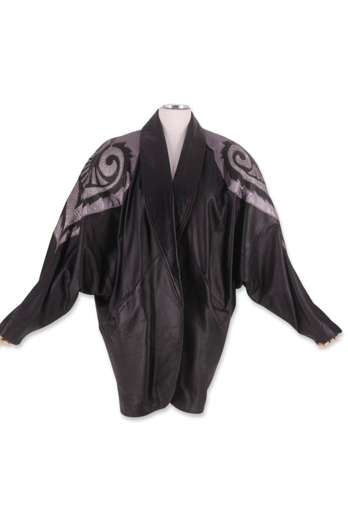 80s EREZ leather batwing coat M-L, vintage 1980s black 80s EREZ leather batwing coat M-L, vintage 1980s black