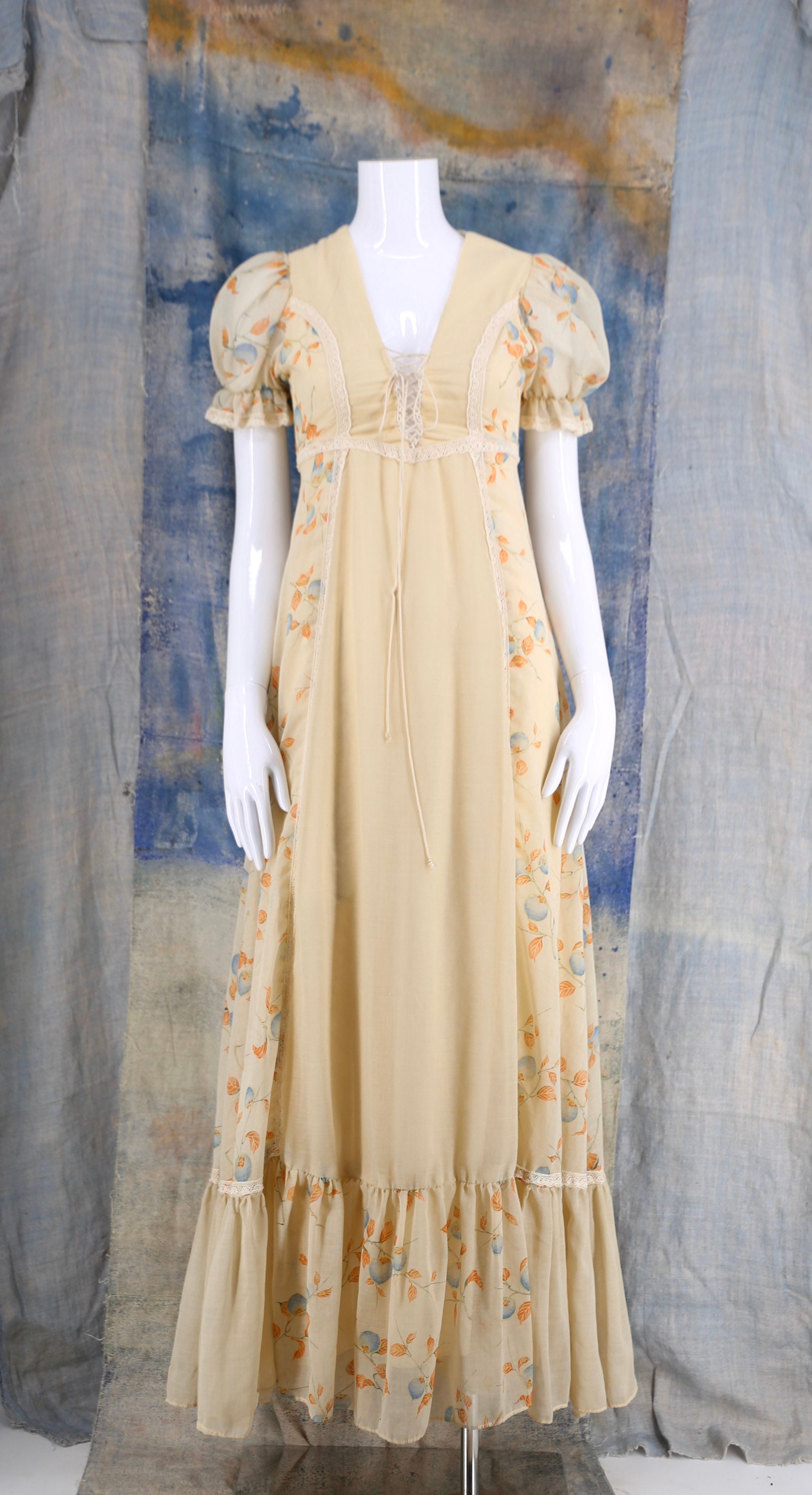 70s GUNNE SAX lace up bodice prairie peasant print dress sz 9 / vintage ...