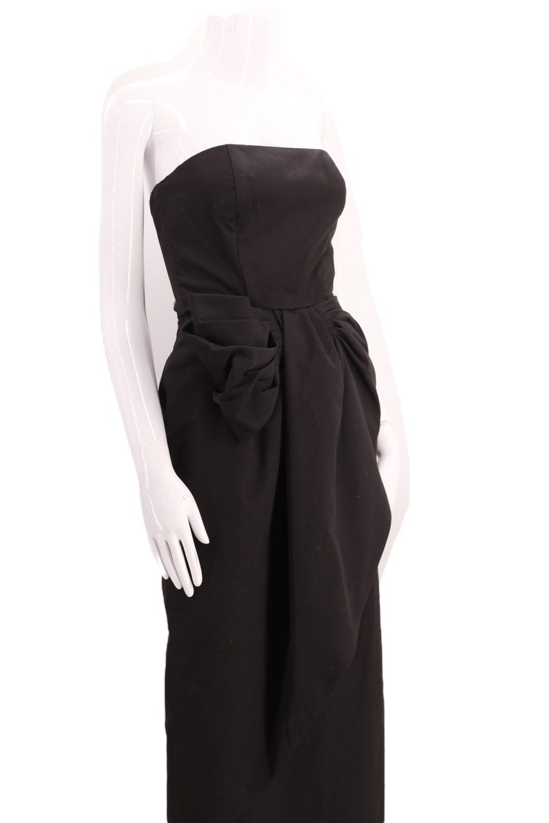 80s VICTOR COSTA black gown, vintage 1980s cocktail dress, cotton column gown size 2 XS image 8