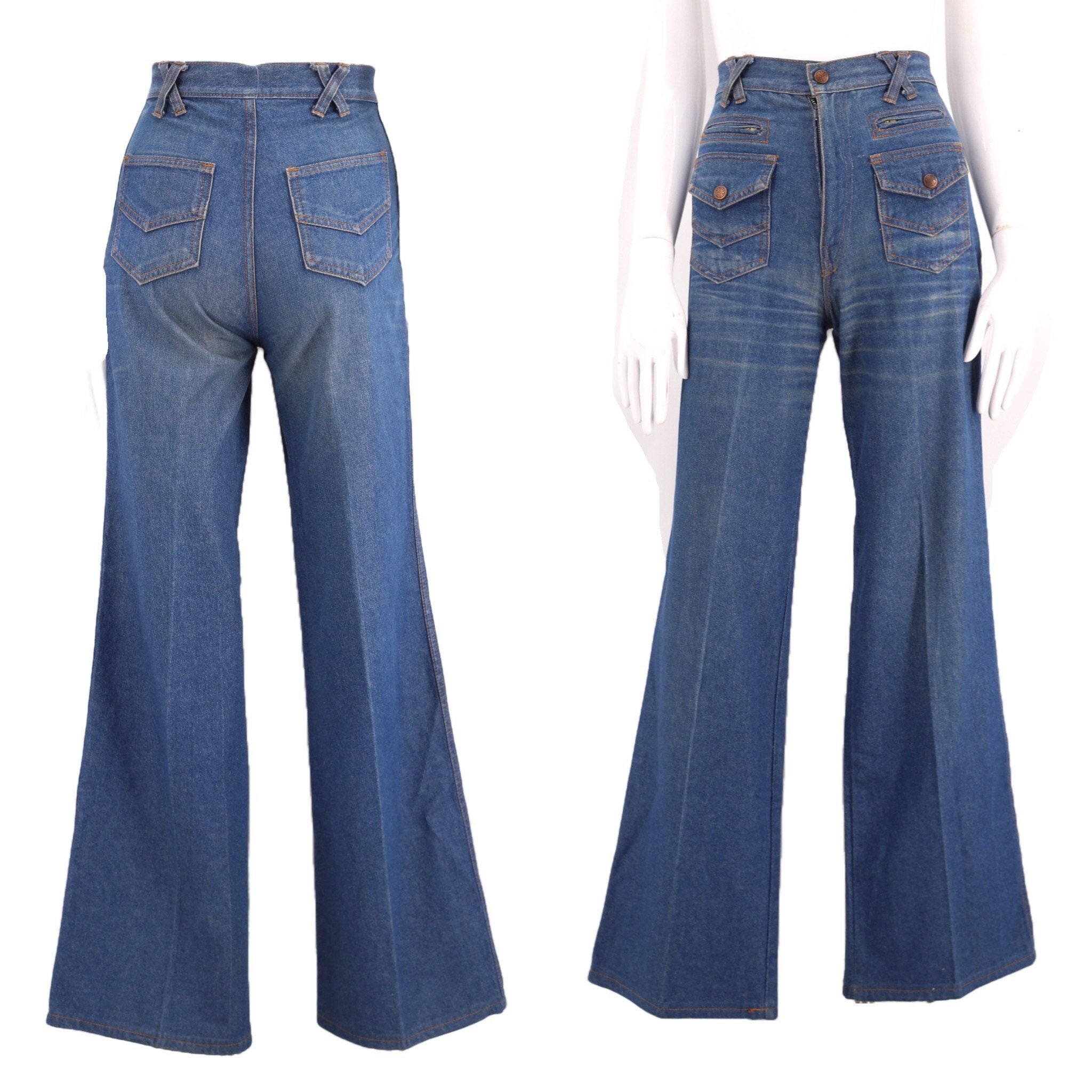 70s sz 25 hi waist bell bottoms jeans / vintage 1970s PARTNERS high ...