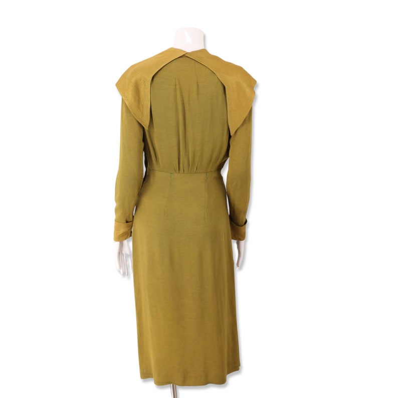 1930s acid green bias cut day dress, vintage 30s rayon dress, depression era gown, antique clothing womens M 6-8 image 9