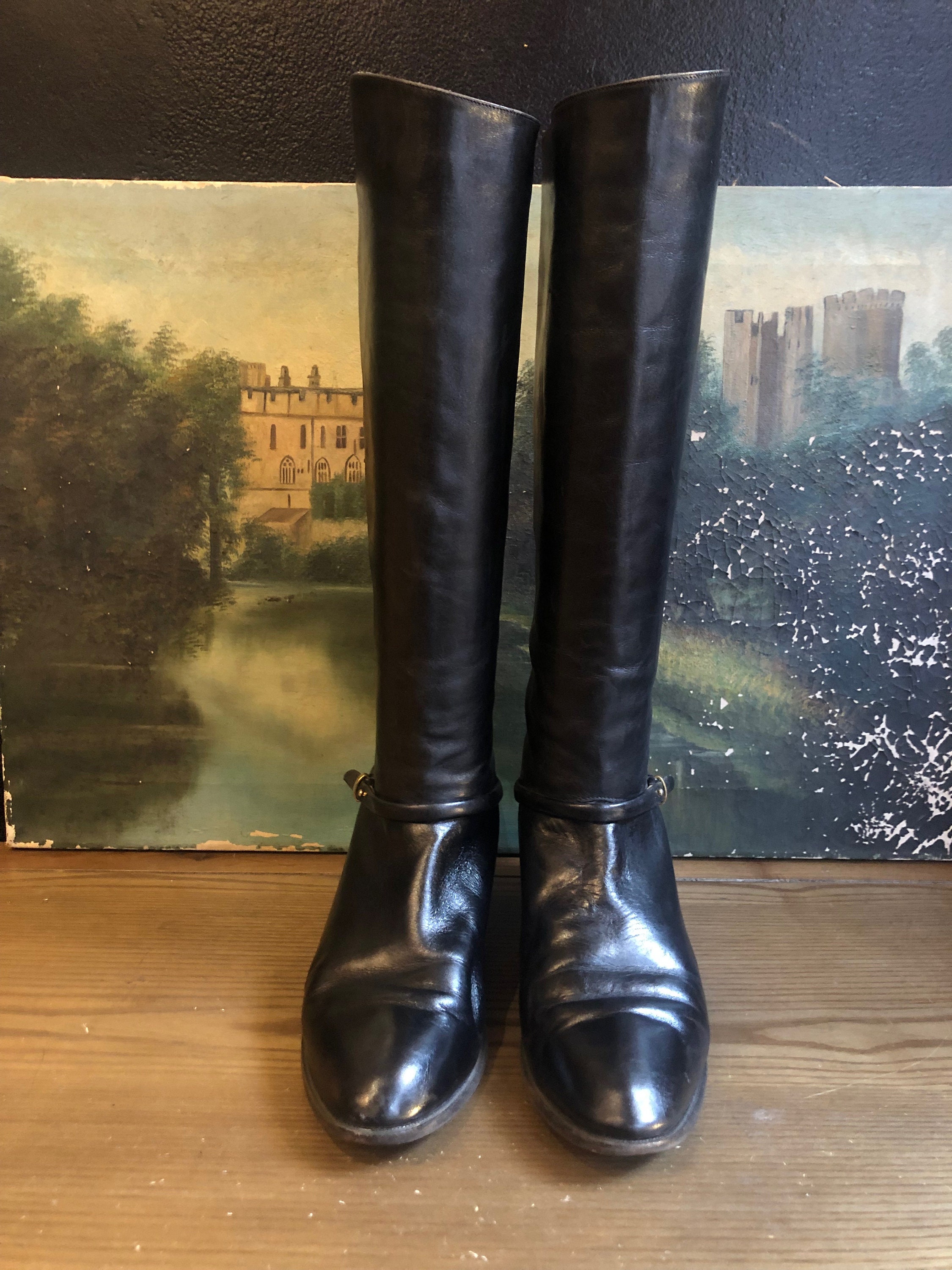 Black leather riding top boots size 8