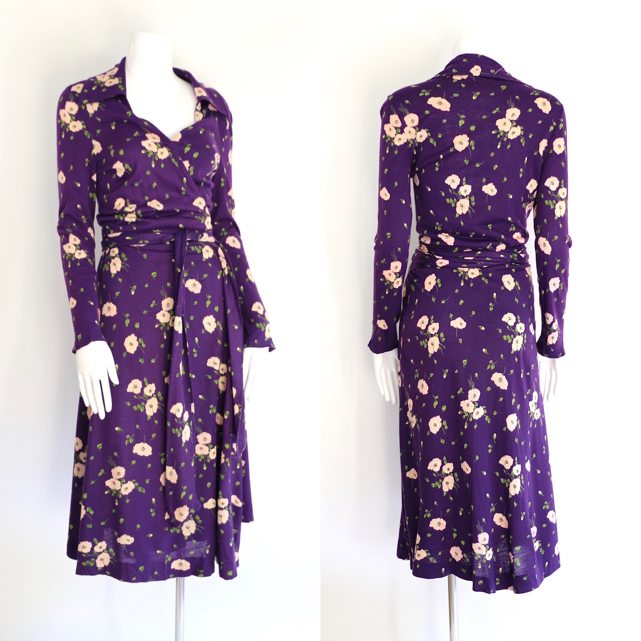 70s DVF floral print classic wrap dress 14 / 1970s vintage