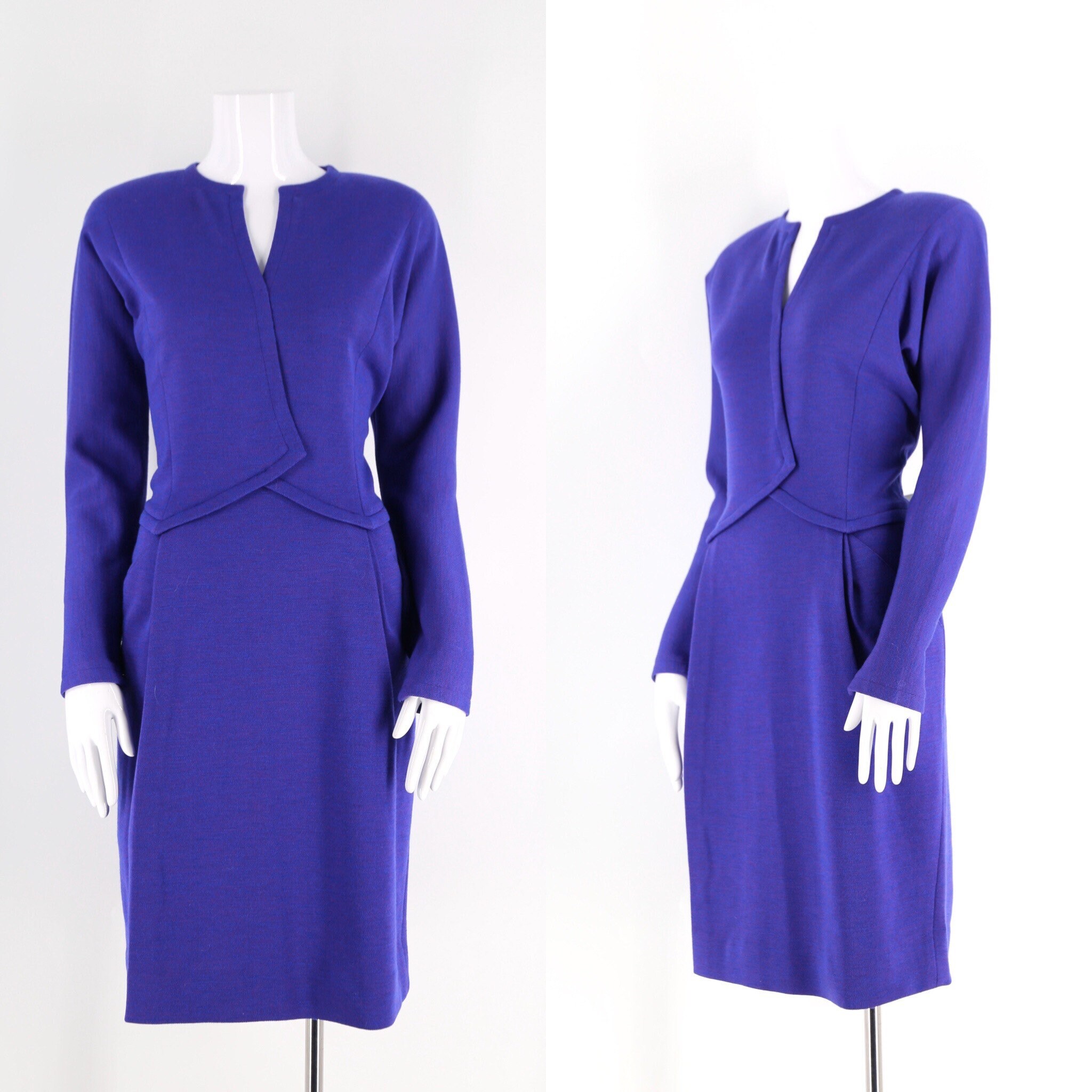 80s Geoffrey Beene purple knit dress / vintage tailored minimalist ...