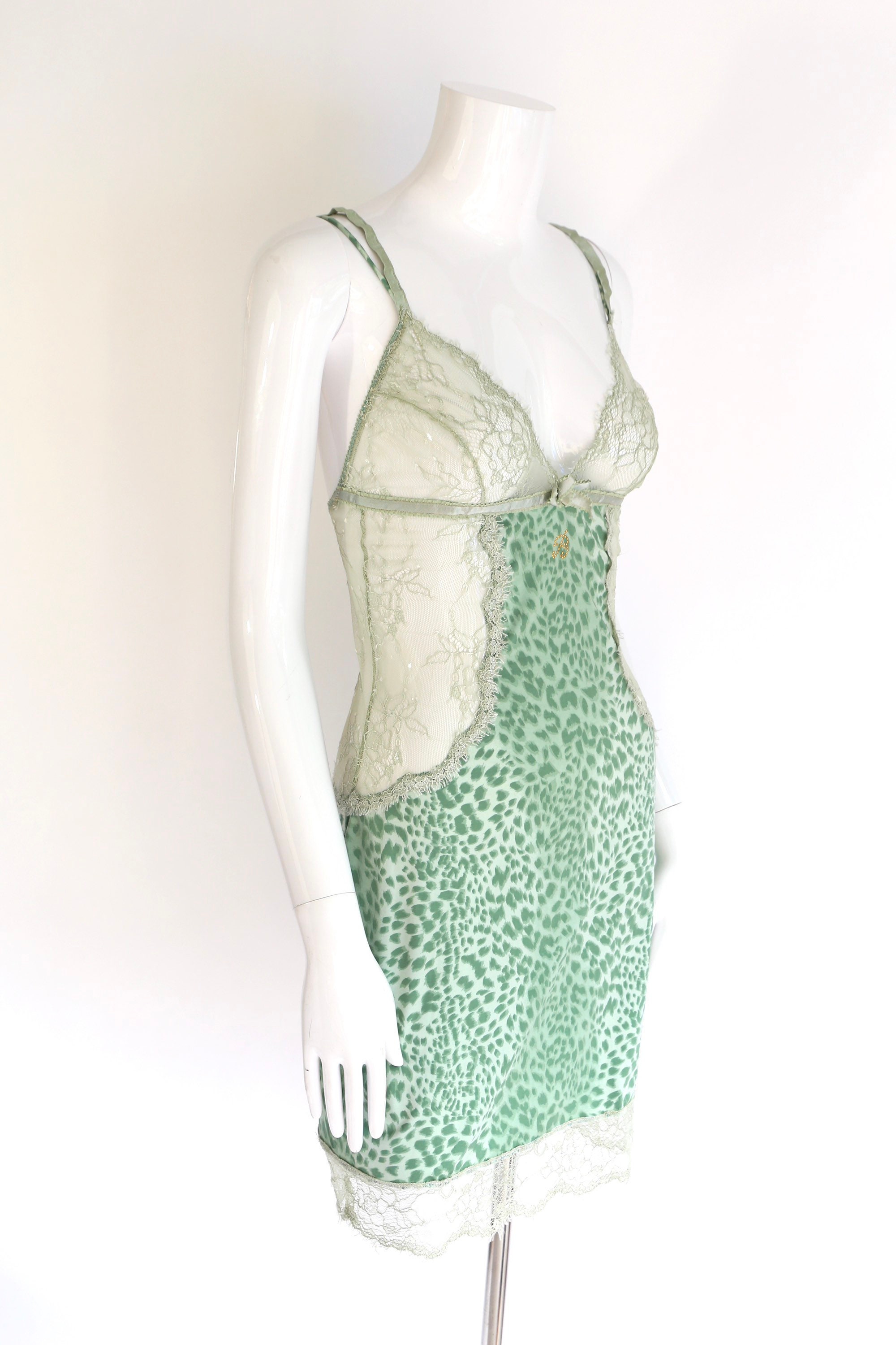 vintage BLUMARINE early 2000s leopard print nylon lace slip dress / sz ...