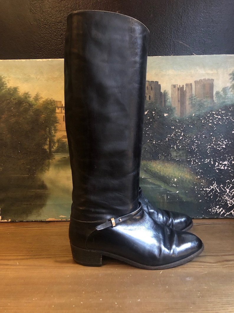 1970s Italian Black Leather Riding Boots Sz 8
