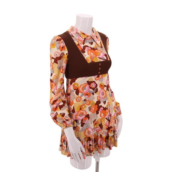 60s PATRICIA FAIR print micro mini dress S  / vin… - image 5