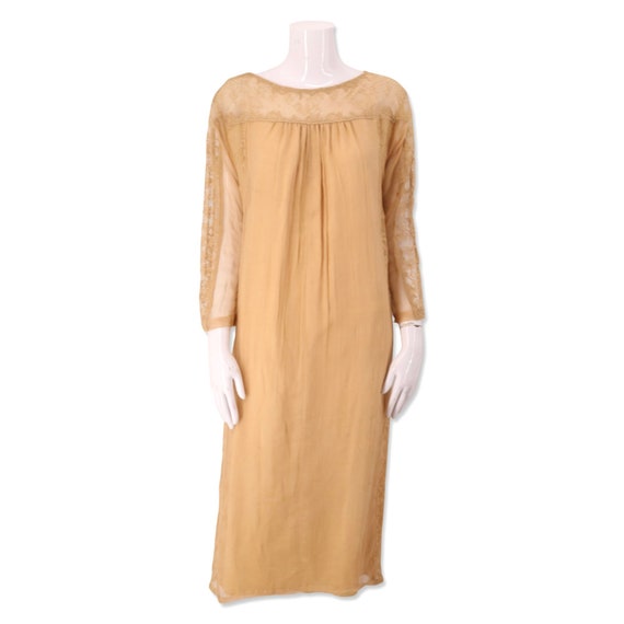 20s antique beige silk lace flapper dress / vinta… - image 2