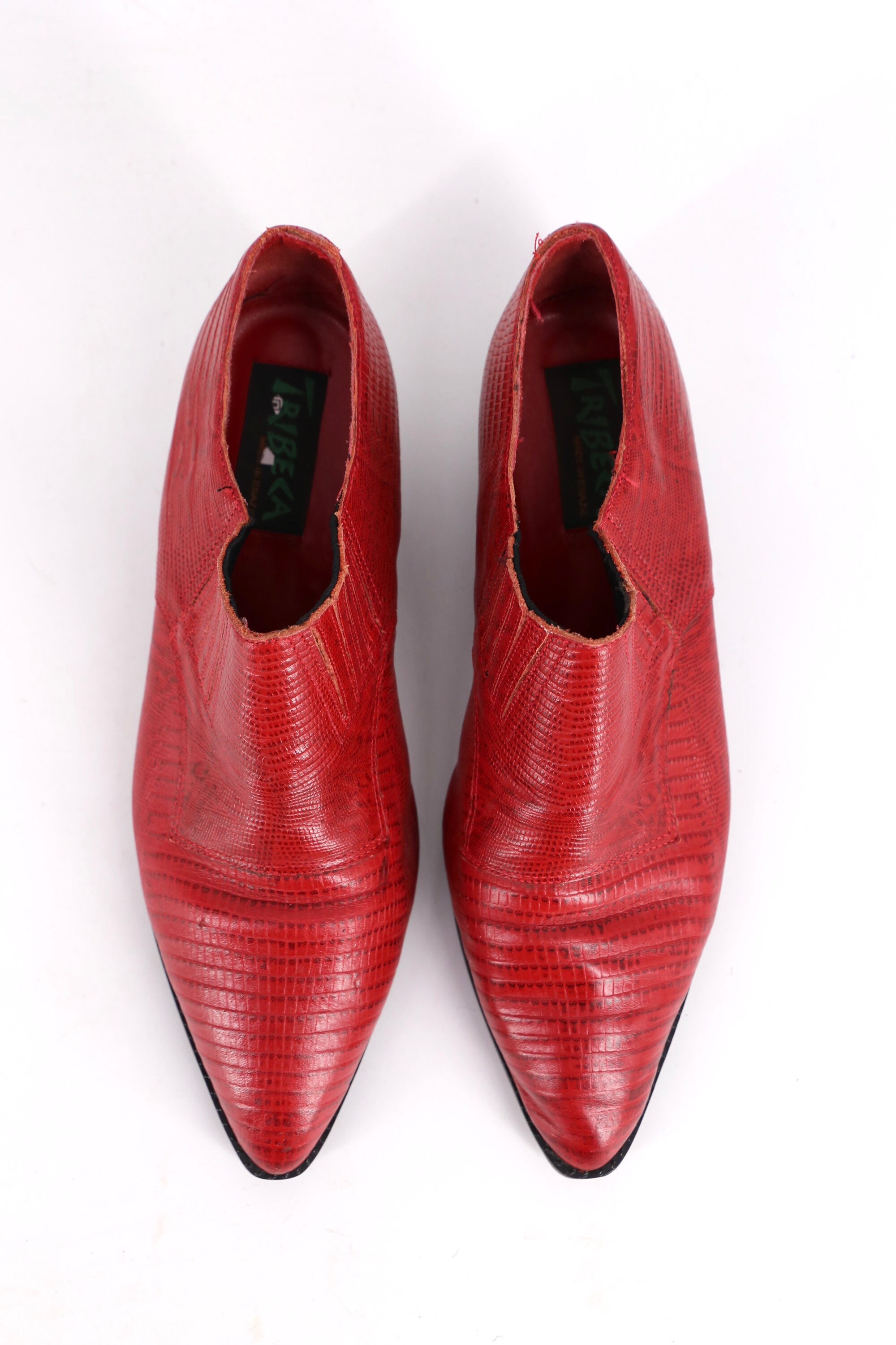 90s TRIBECA red lizard leather slip on Western shoes sz 10 / vintage ...