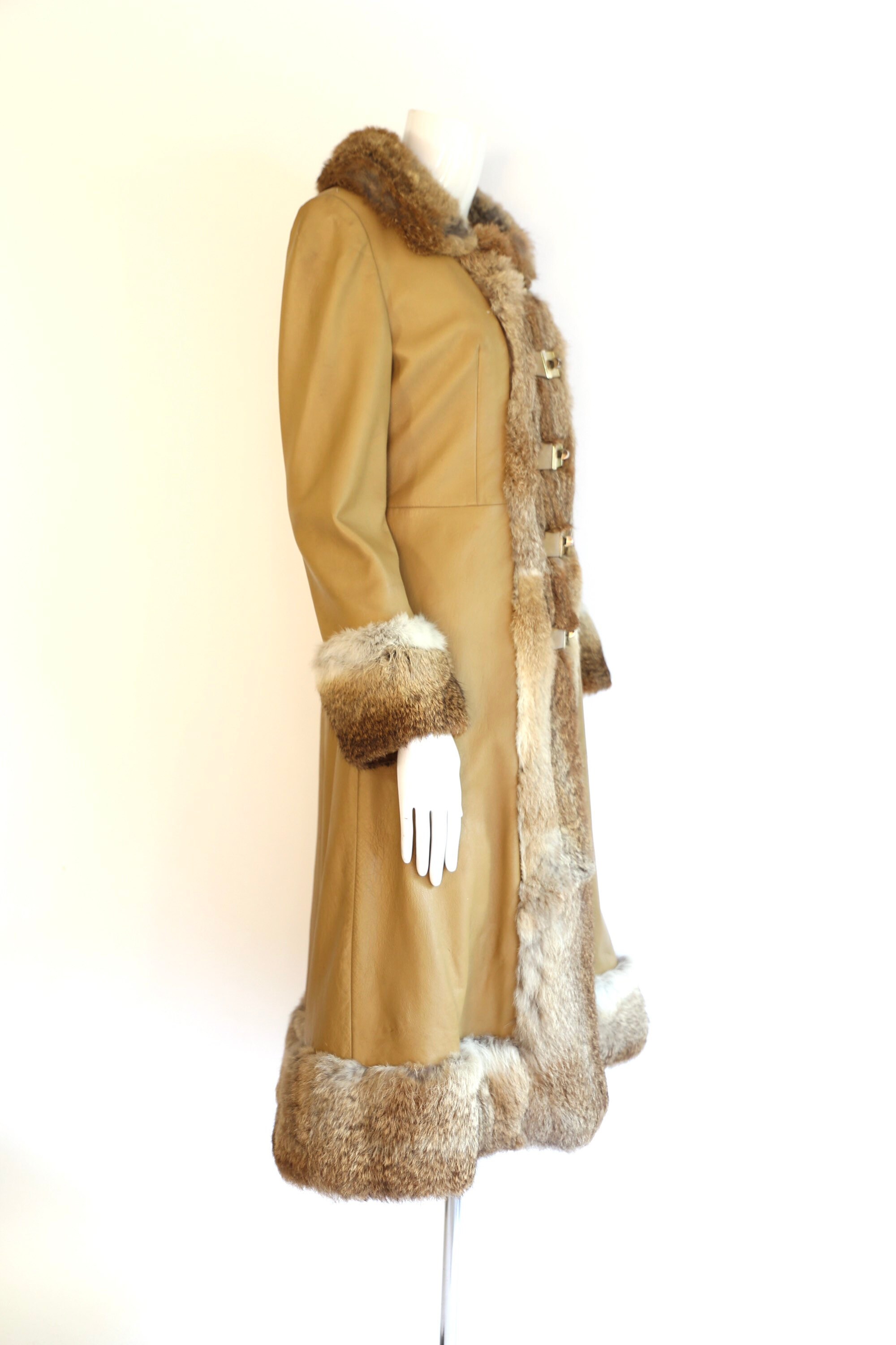 70s penny lane coat / vintage 1970s fur & leather toggle coat size M 1960a