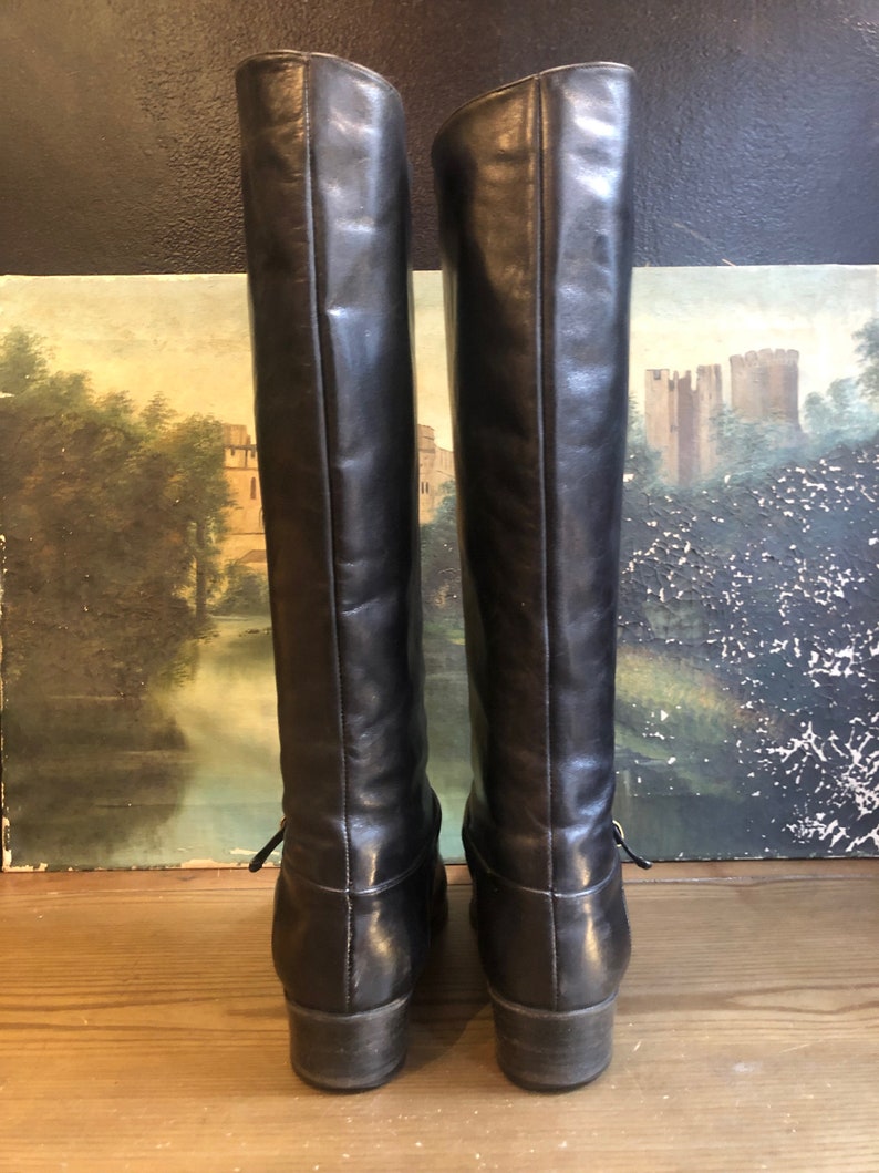 1970s Italian Black Leather Riding Boots Sz 8