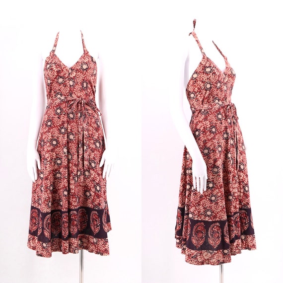 70s India cotton print wrap dress M / vintage 197