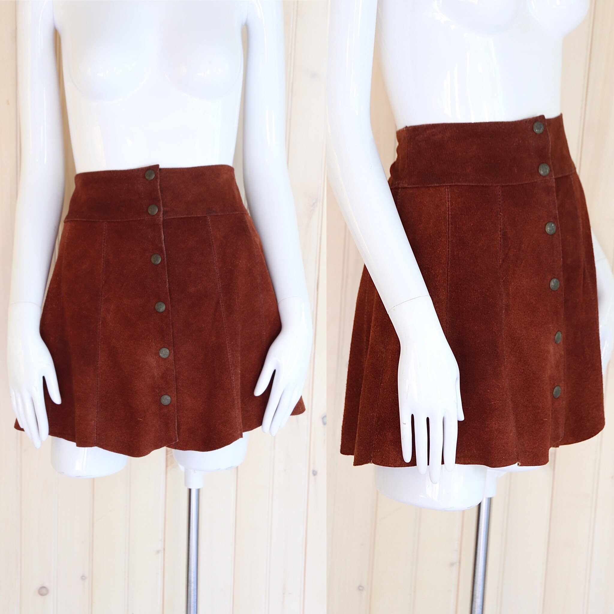 90s snap mini skirt sz 6 7 vintage 1990s does 70s JOU JOU brown