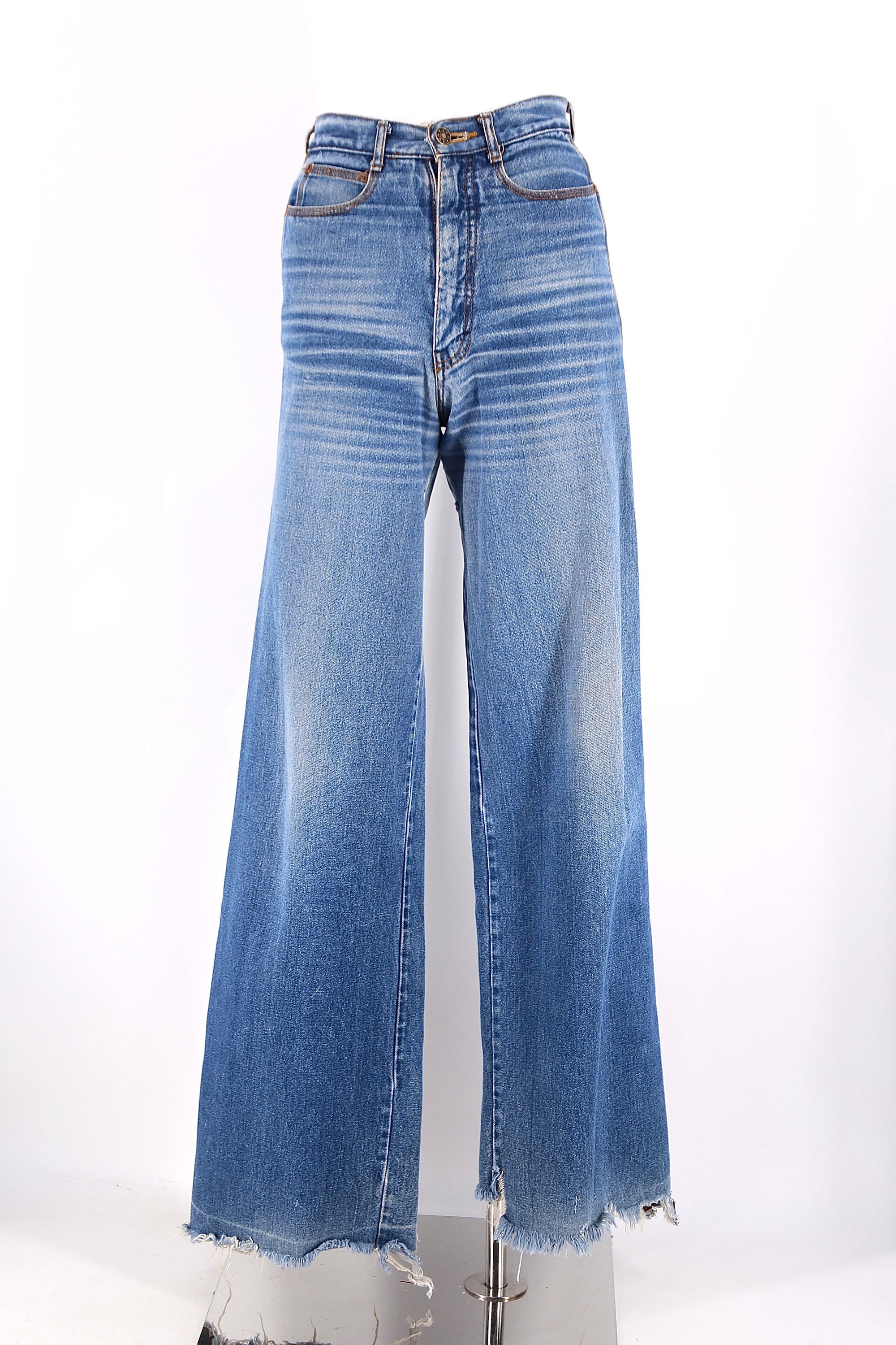 70s high waisted sz 25 BRITTANIA denim bell bottoms jeans / vintage ...