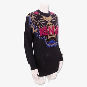 KENZO logo print sweater sz S / vintage Kenzo Paris black Angora knit lion sweater top image 9