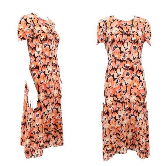 silk PRADA 1930s inspired poppy print dress 8 / vi
