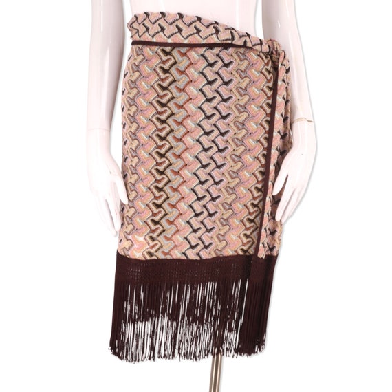 MISSONI knit fringe skirt 8, vintage signature zi… - image 2