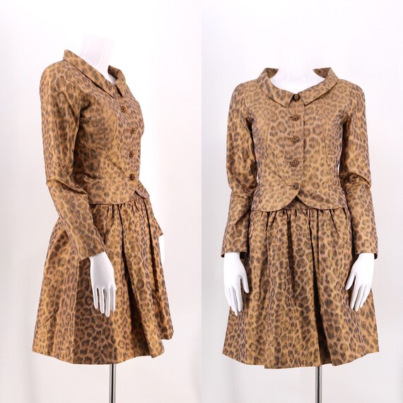80s silk BALMAIN Ivoire leopard print skirt suit /