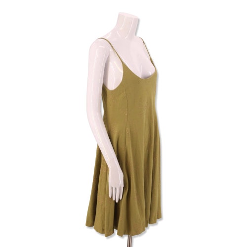80s BETSEY shops JOHNSON Punk Label dress sz M / 1980s vintage green gold print baby doll swing tank sun dress