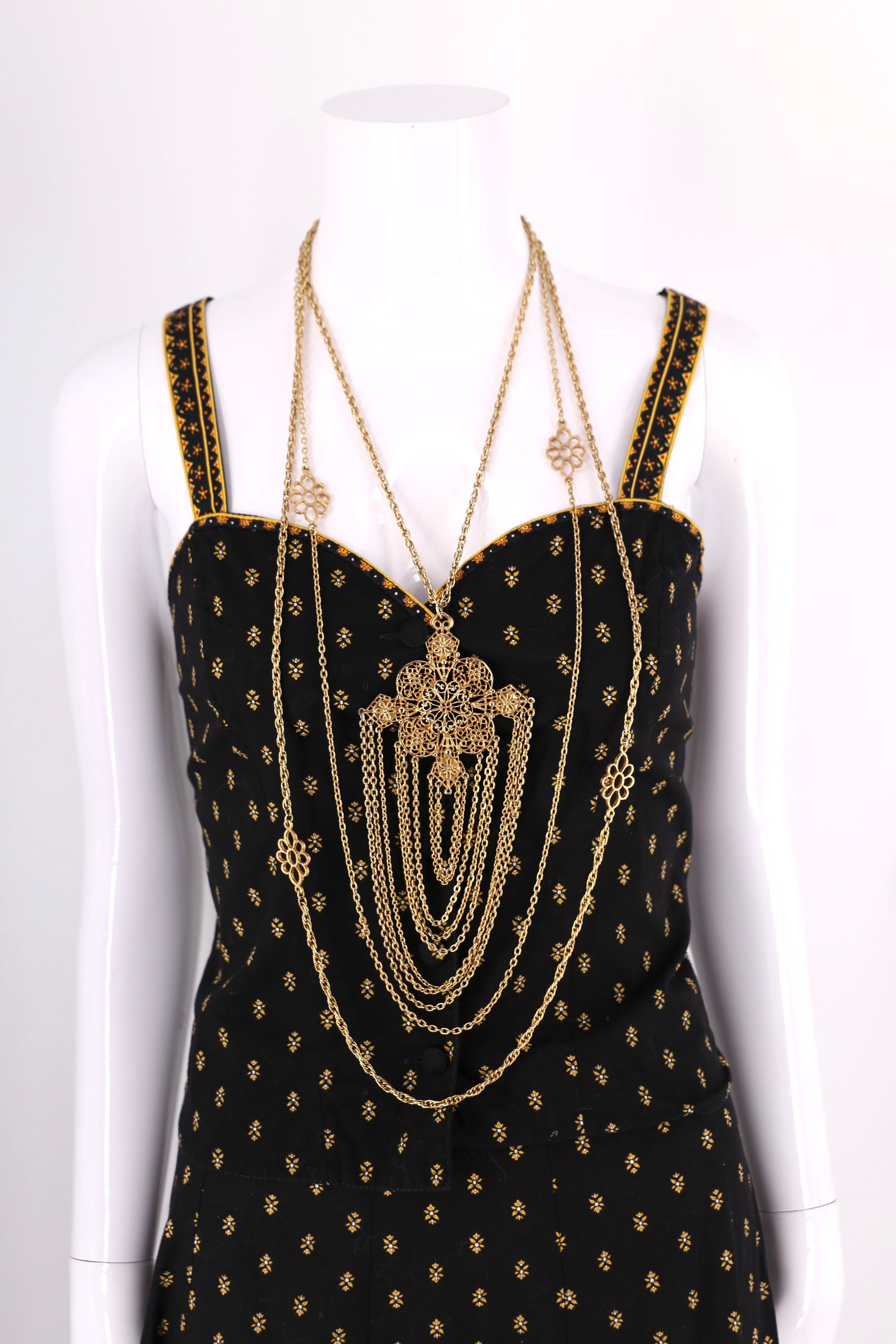 vintage 60s gold statement necklace / 1960s layered chains & pendant