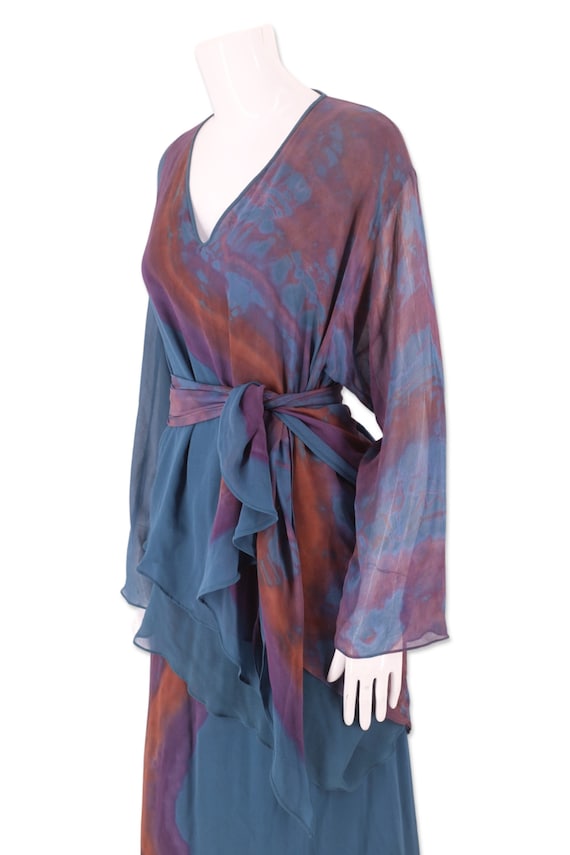 70s tie dye silk chiffon outfit, vintage 1970s CA… - image 3