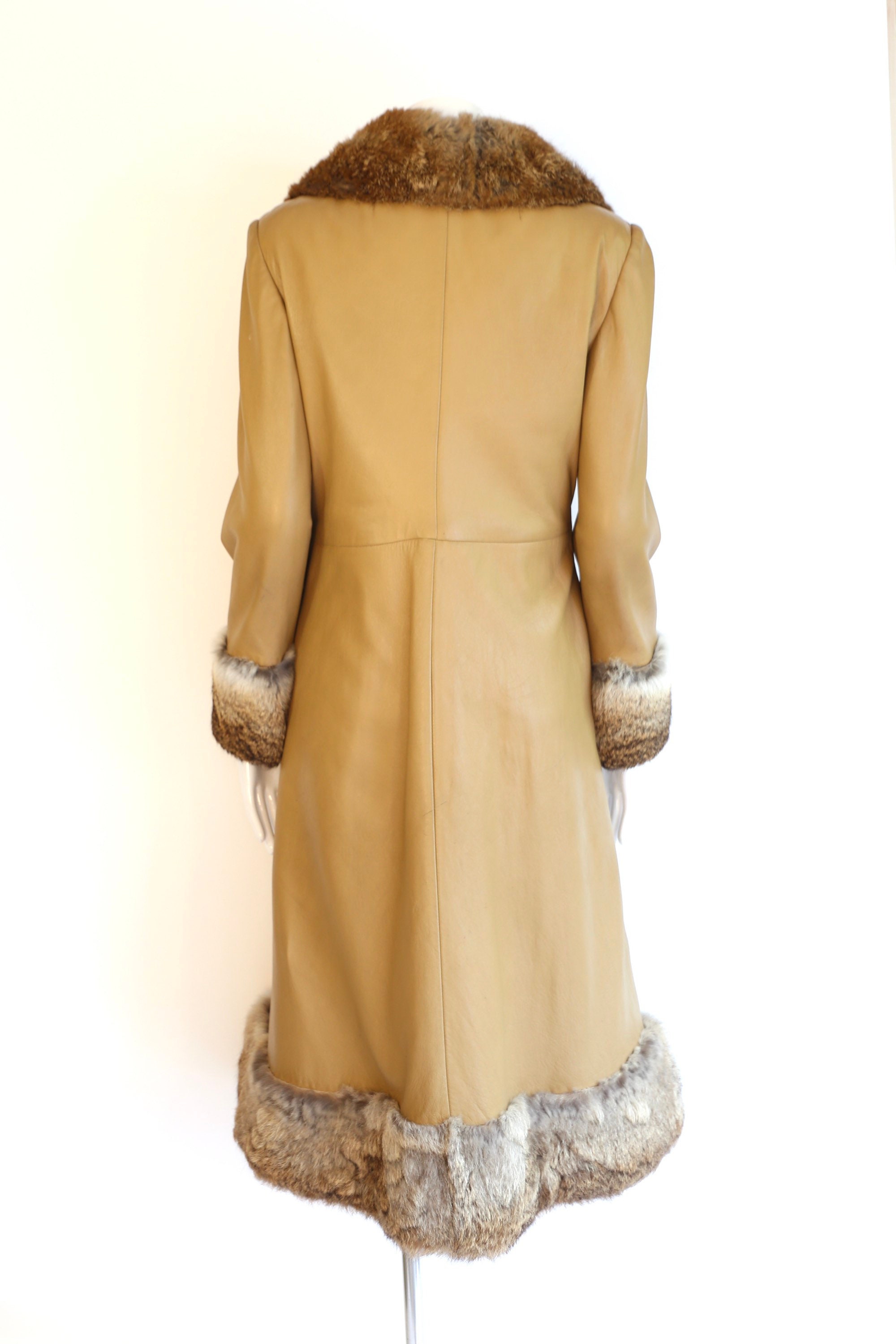 70s penny lane coat / vintage 1970s fur & leather toggle coat size M 1960a