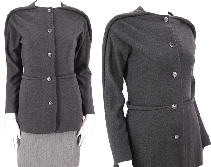 90s Geoffrey Beene charcoal skirt suit 6  / vintage 1990s Beene 2 piece sculptural knit outfit jacket blazer skirt 4 S