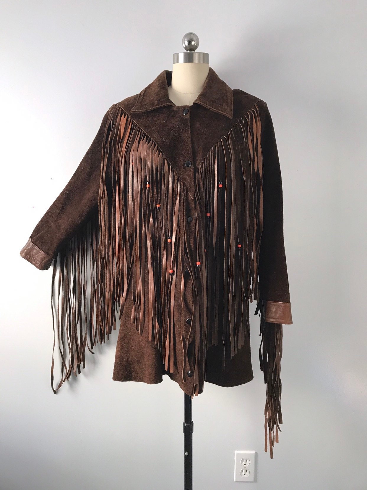 70s ROCK & ROLL brown suede leather ultimate beaded fringe festival ...