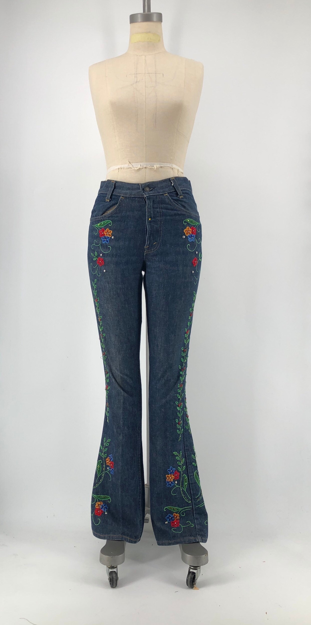 70s LEVIS orange tab custom beaded and embroidered denim bell bottom ...