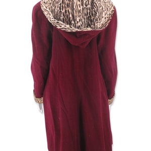 40s hooded leopard swing coat, vintage 1940s cranberry winter coat, cheetah print coat, 30s Deco coat M/L image 7
